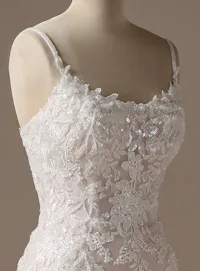 Rebecca Ingram Eden lace fit-and-flare dress side view with floral detailing